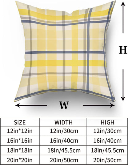 Yellow Navy Blue Pillow Covers 18x18 Set of 2 Light Yellow Grey Buffalo Plaid Decorative Throw Pillows Spring Summer Decorations Pillowcase Cotton Square Cushion Cover Decor for Home Couch Bed Soft