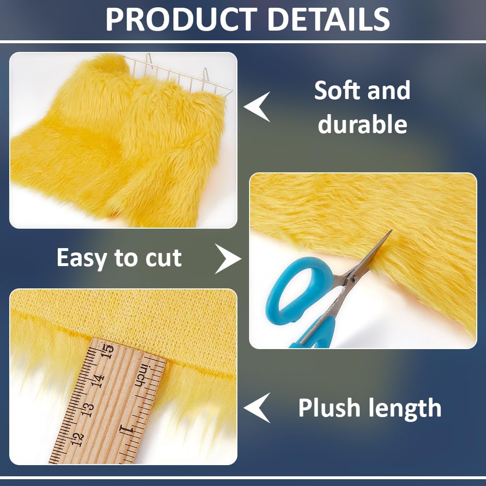 BENECREAT 15.75x15.75 Inch Faux Fur Fabric, Yellow Fur Fabric, Fur Ribbon Faux Mohair Fabric Fur Cloth for Cosplay Craft DIY Costumes Decoration