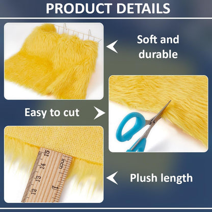 BENECREAT 15.75x15.75 Inch Faux Fur Fabric, Yellow Fur Fabric, Fur Ribbon Faux Mohair Fabric Fur Cloth for Cosplay Craft DIY Costumes Decoration