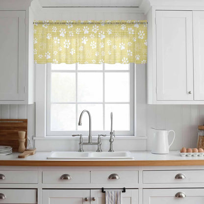 Lemon Yellow Dog Paw Sheer Curtains Valances for Windows Modern Geometric Abstract Aesthetics Chiffon Kitchen Valances for Cafe, Voile Window Treatments Curtains for Living Room Bedroom, 54"x18"
