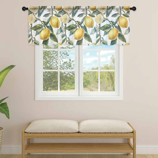 Vintage Lemon Sheer Curtain 18 Inch Long Watercolor Fruit Leaf Branch Country Style Light Filtering Rod Pocket Voile Curtain Valance for Bedroom Kitchen Cafe Window 54" W x 18" L