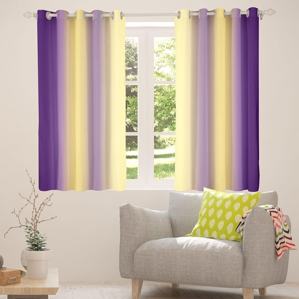 jejeloiu (2 Panels, 52 x 84 Inch Purple and Yellow Darkening Drapes Gradient Style Curtains for Bedroom for Kids Women Men Ombre Printed Blackout Curtains Geometric Window Treatments