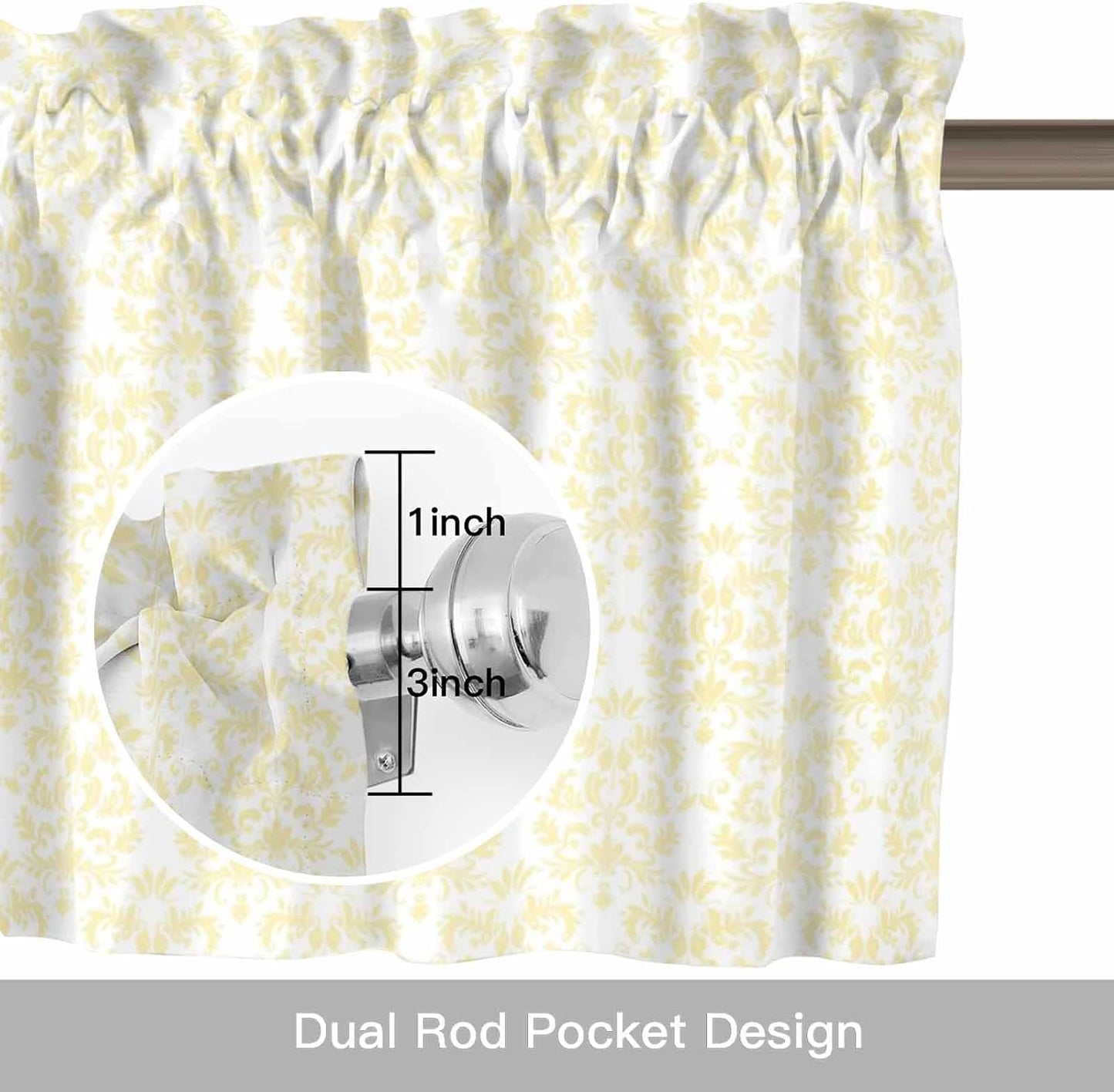 Yellow Baroque Valance Curtains Kitchen Curtain for Windows Valance Abstract Art Floral Pattern Sheer Curtains Privacy Bedroom Curtain Topper for Living Room Home Decor 56x16in