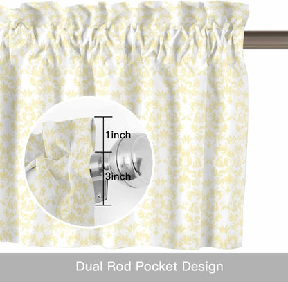 Yellow Baroque Valance Curtains Kitchen Curtain for Windows Valance Abstract Art Floral Pattern Sheer Curtains Privacy Bedroom Curtain Topper for Living Room Home Decor 56x16in