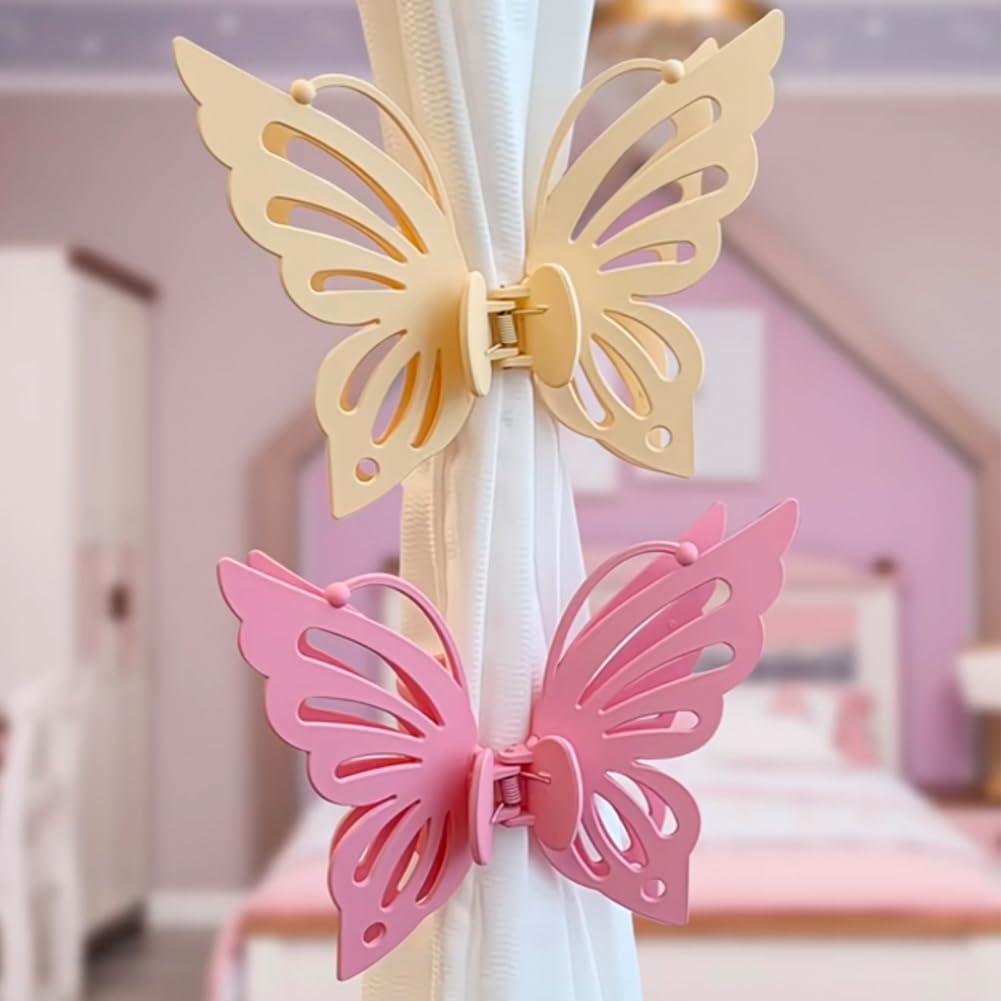 Lovely Gold Butterfly Curtain Tiebacks 2Pcs - SiegYma Cute Girlie Bedroom Curtain Holdbacks, Decorative Drapery Clips, Wall-Friendly Bow Tiebacks for Drapes(Yellow)