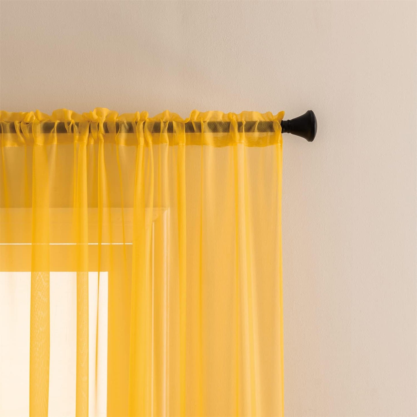 GYROHOME Basic Rod Pocket Sheer Voile Curtain, Sunlight Filtering Protect Privacy Polyester Sheer for Bedroom Patio Door Set of 2Panels, Gold Yellow, 52x84inch