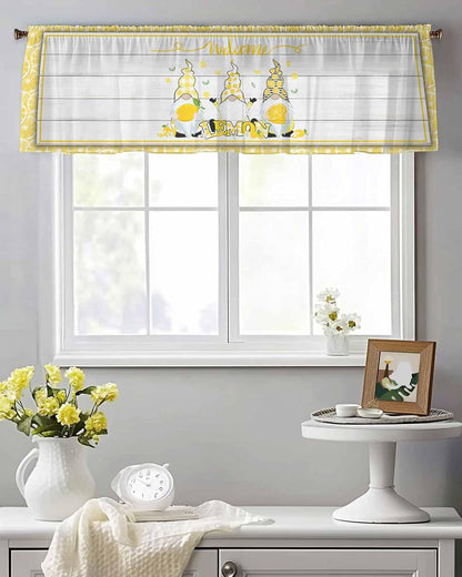 Sheer Valances for Windows Fruit Lemon Gnome Window Valances Rod Pocket Farmhouse Plants Wood Grain Window Treatment Sheer Curtains for Kitchen Living Room Bedroom Bathroom 54x18in