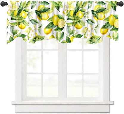 Yongqian 18x54inch Lemon Fruit Window Treatment Valance Watercolor Print Green Leaves Yellow Lemon Window Valance with Rod Pocket Kitchen Dining Room Decoration