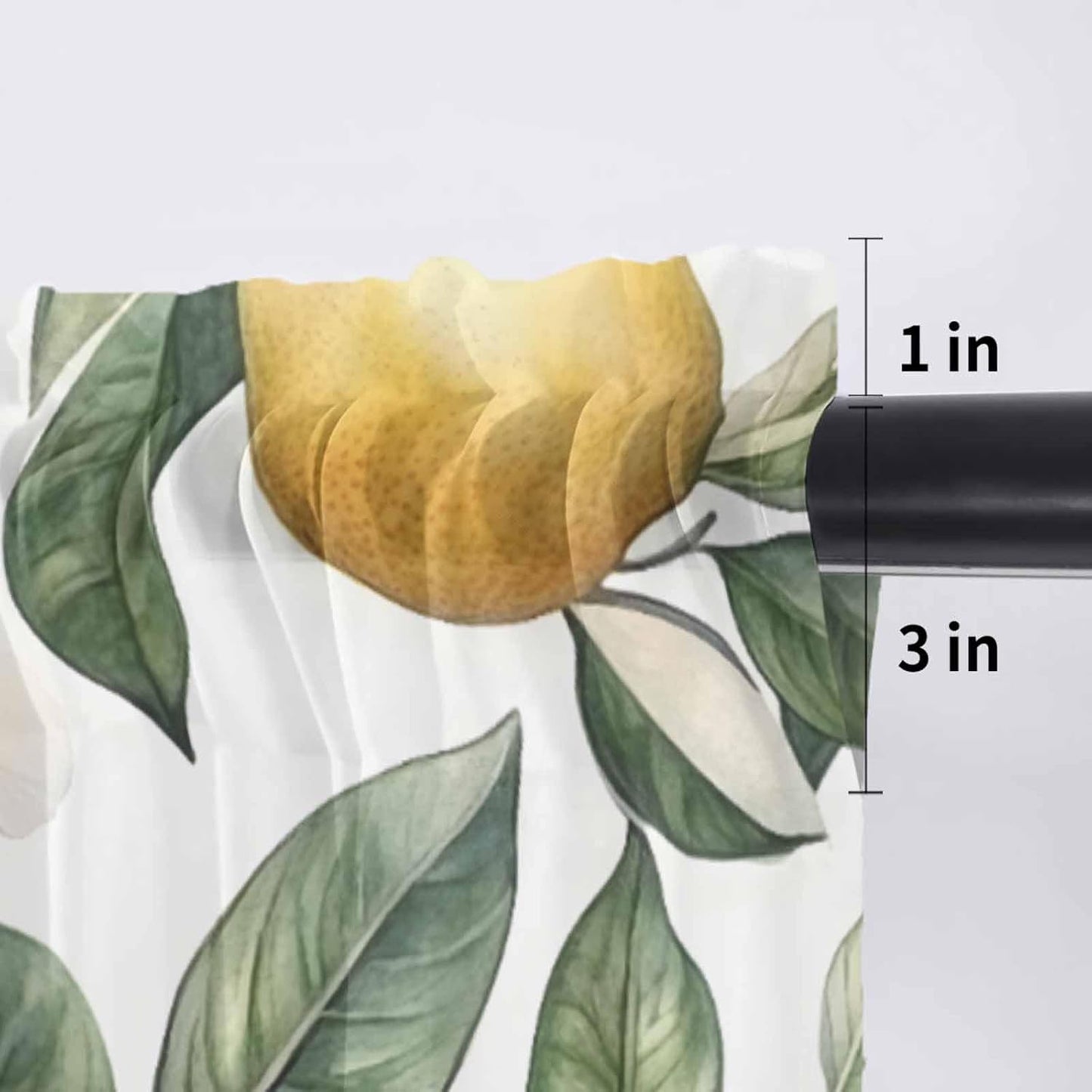 Summer Lemon Sheer Curtain 18 Inch Long Flower Leaves Light Filtering Rod Pocket Voile Curtain Valance for Bedroom Kitchen Cafe Window 54" W x 18" L
