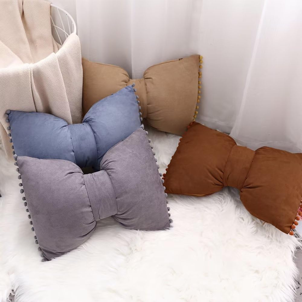 14x20 Decorative Throw Pillow Covers with Pom Poms Bow Velvet Pillow Cases for Room Bed Sofa Couch Yellow x2