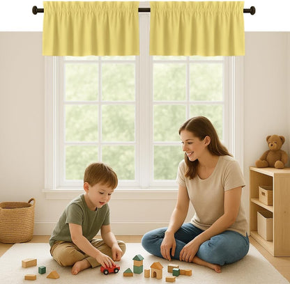 Pale Yellow Valance Curtains 2 Pack, 54x18 Inches, 100% Cotton, Rod Pocket Window Valances, Semi Sheer Short Curtain for Kitchen, Farmhouse, Café, Bedroom, Bathroom, Living Room Décor
