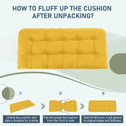 downluxe Outdoor Bench Cushion for Patio Furniture, Water Resistant Tufted Overstuffed Porch Swing Cushions, Thick Outdoor Loveseat Cushions, 44" X 19" X 5", Yellow, Set of 1
