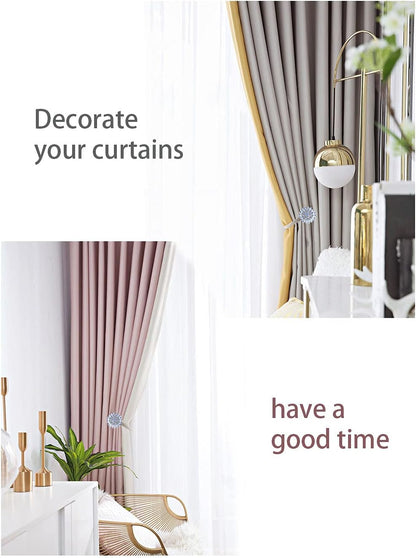 Magnetic Tiebacks for Curtains, 2 Pack Sparkling Crystal Flower Curtain Tiebacks Curtain Buckle Clips with High-Elastic Spring Wire for Home Office Decoration (Yellow & White)