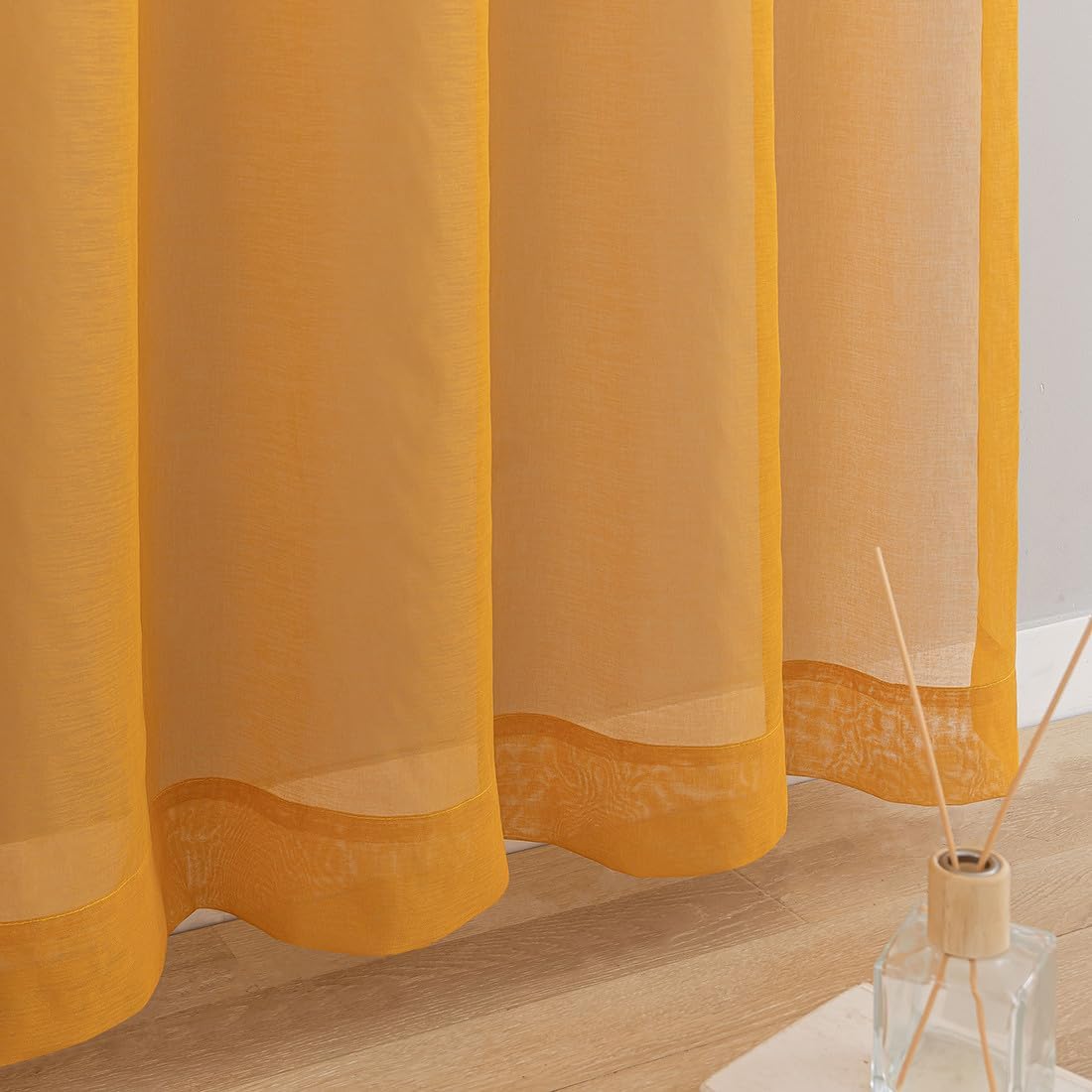 Yellow Sheer Curtains 95 inch Length 2 panels, Rod Pocket Semi Sheer Privacy Curtains, Window Treatments Soft Voile Drapes for Windows Living Room Bedroom French Doors Doorway Divider, 52"Wx 95"L