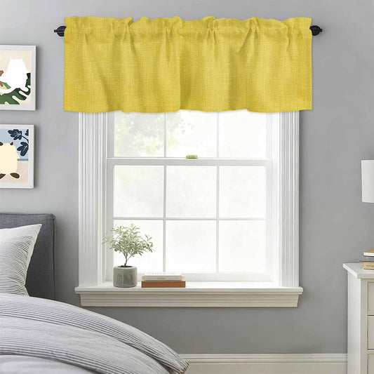 Vintage Linen Valances for Windows, Pastoral Yellow Linen Texture Farmhouse Kitchen Valance Light Filtering Rod Pocket Short Curtains for Kitchen Bathroom, 1 Panel, 42"x12"