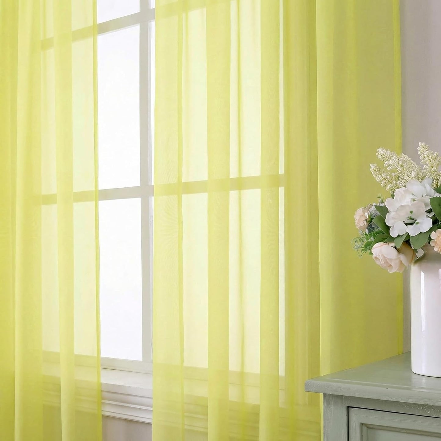 Aiyufeng Lemon Sheer Curtains 63 Inch Length 2 Panels Set for Living Room, Light Filtering Lemon Window Sheers Drapes for Bedroom, Each 42" W x 63" L