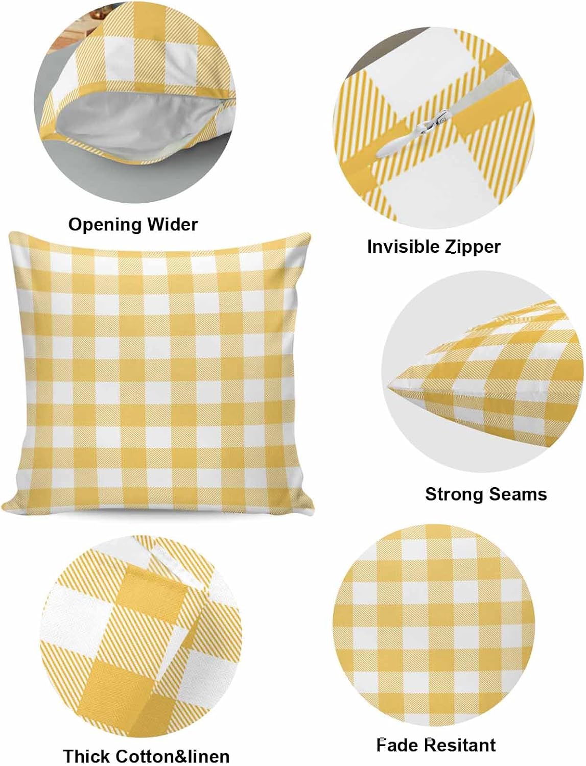 Throw Pillow Covers Set of 2 Yellow Buffalo Check Plaid Pillow Covers 18x18 Inch Decorative Pillowcases Pillows Cushion Case for Couch Bed Sofa Patio Garden Indoor Outdoor Summer Home Decor