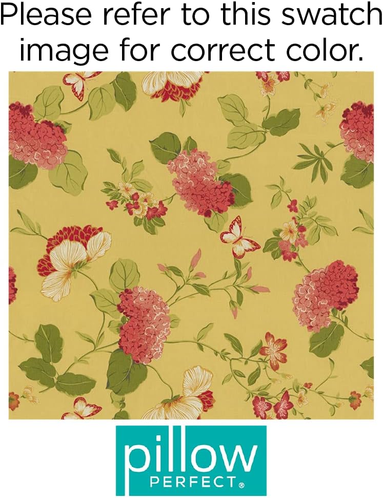 Pillow Perfect Bright Floral Indoor/Outdoor Bench Cushion With Ties, 1 Count, 18" x 45", Gold Risa Lemonade
