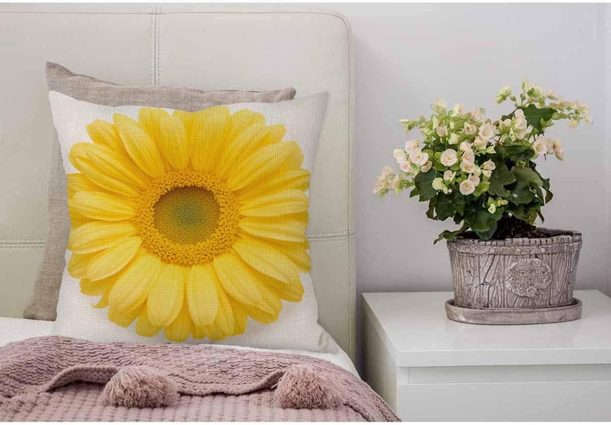 WONDERTIFY Throw Pillow Cover Yellow Flower Sunflower Background - Soft Linen Pillow Case for Decorative Bedroom/Livingroom/Sofa/Farm House - Couch Pillow Cushion Covers 18x18 Inch