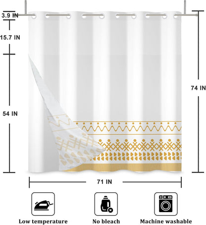 No Hook Yellow White Stripe Shower Curtain with Snap in Fabric Liner Set Abstract Minimalist Double Layer Bathtubs Hotel Curtain Set Waterproof Fabric with See Through Top Window 71x74 Inch