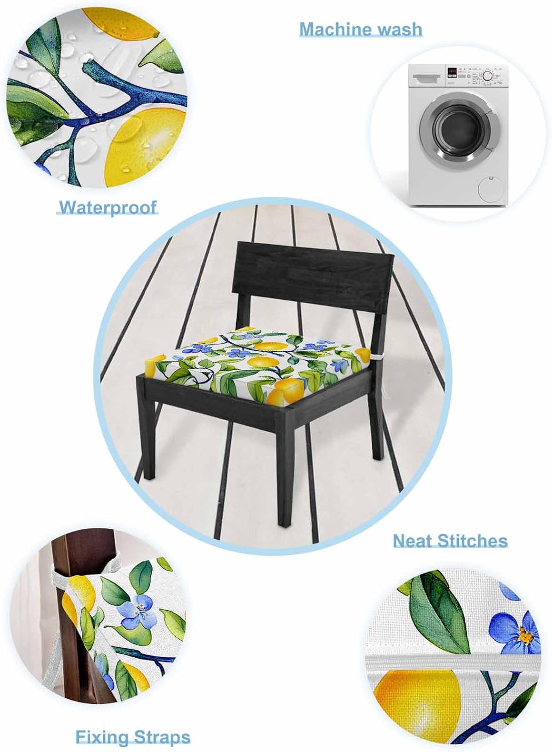 2 PCS Stretch Patio Outdoor Cushion Covers Watercolor Summer Lemon on White Sofa Couch Seat Chair Slipcovers for Garden,Green Leaves Waterproof Cushion Cover Replacement Furniture Protector