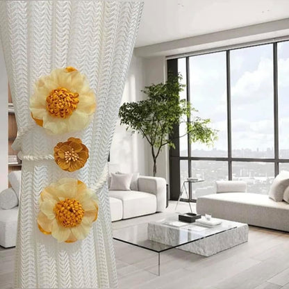 2 Packs Flower Curtain Buckle,Handmade Artificial Flower Curtain Holdbacks Clips,Flexible Curtain Tiebacks Clips Elegant Decorative for Living Room Bedroom(Yellow)