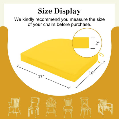 Cozyide Outdoor Chair Cushions, Waterproof Patio Seat Cushions with Adjustable Straps, Round Corner Patio Chair Cushions for Garden, Yellow, 17x16x2 Inch (Pack of 2)