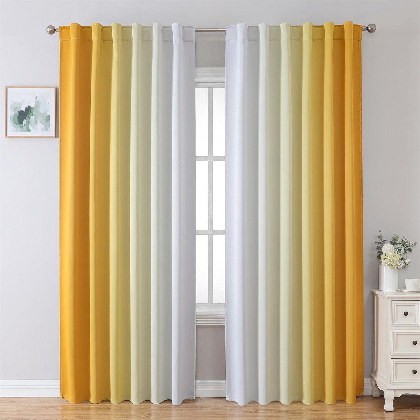 MIUCO Blackout Curtains & Drapes for Bedroom Living Room 84 Inches Long Yellow and White Room Darkening Ombre Curtains Rod Pocket & Back Tab Curtains Thermal Insulated Light Blocking 2 Panels Set