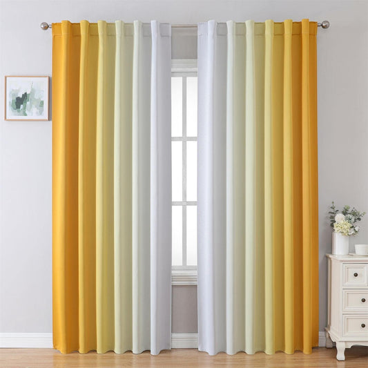 MIUCO Blackout Curtains & Drapes for Bedroom Living Room 84 Inches Long Yellow and White Room Darkening Ombre Curtains Rod Pocket & Back Tab Curtains Thermal Insulated Light Blocking 2 Panels Set