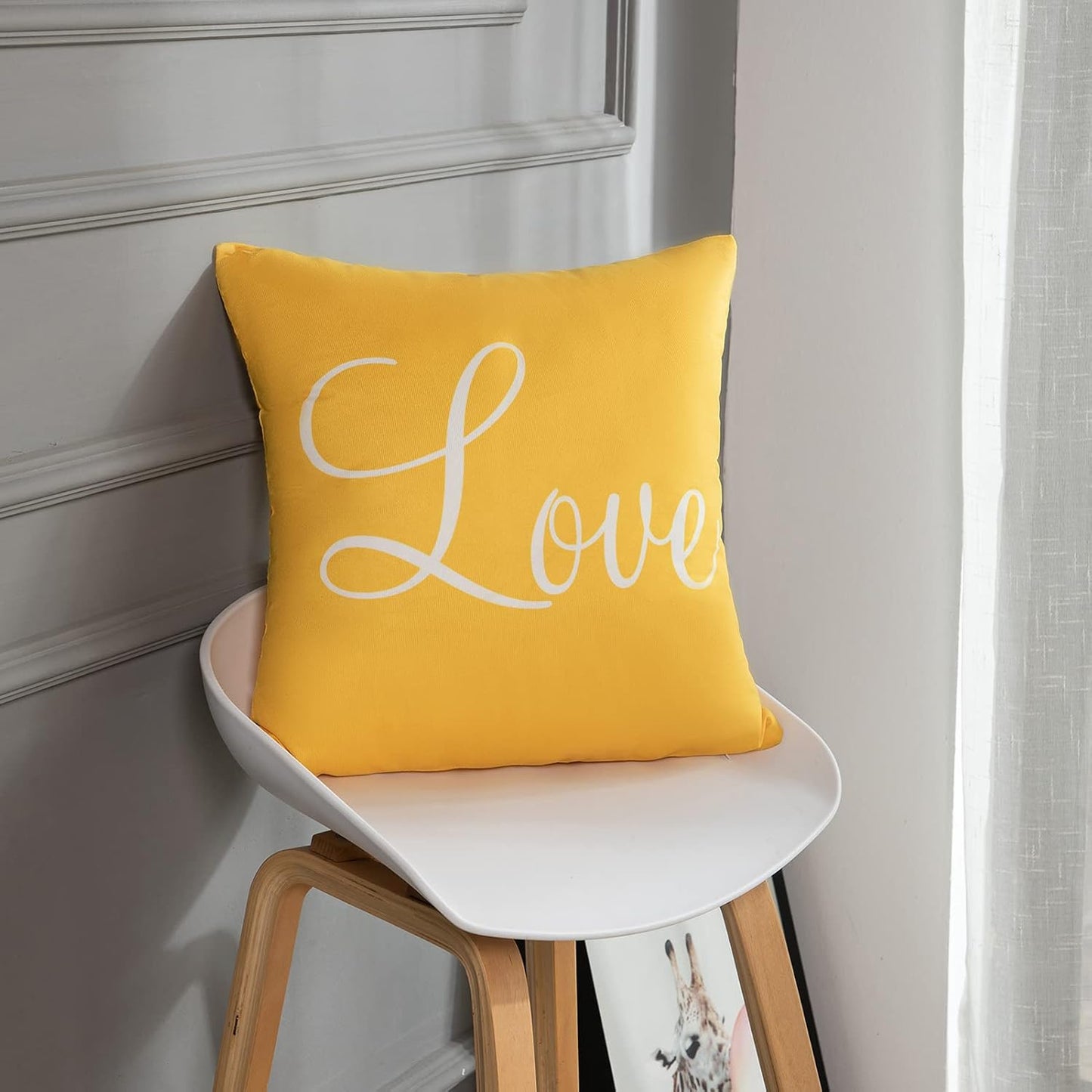 Britimes Yellow Set of 4 Throw Pillow Covers Furry Home Decor Pillow Cases Decorative 18X18 Inches Outdoor Cushion Couch Sofa Cojines Pillowcases Sunshine Happy Love Smile