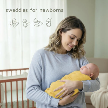 Muslin Swaddle Blankets for Baby Boy - 3 Pack 47x47 Inch Large Receiving Blankets, Soft Breathable Cotton Nursery Swaddles for Newborn, Infant & Todler (Yellow, White, Banana)