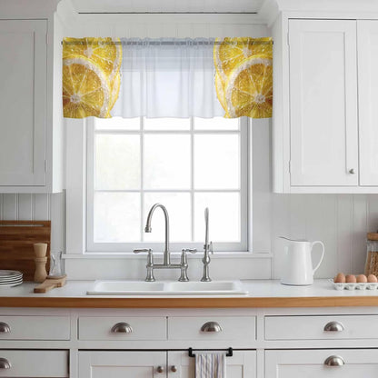 Yellow Lemons Valance Curtains for Kitchen/Living Room/Bathroom/Bedroom Window, Summer Bubble Lemon Slices Fruit Rod Pocket Small Topper Half Short Window Curtains Voile Sheer Scarf, 54"x18"