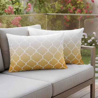 Outdoor Pillow Cover 20x12inch Set of 2, Yellow Gradient Moroccan Pattern Waterproof Decorative Throw Pillow Cover for Couch Sofa, White Stripes Buffalo Check Cushion Cases for Patio Garden