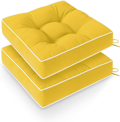 Wellsin Outdoor Chair Cushions Set of 2, Patio Cushions for Outdoor Furniture, Tufted Water-Resistant Outdoor Chair Pads, 19 x 19 Inch, Yellow
