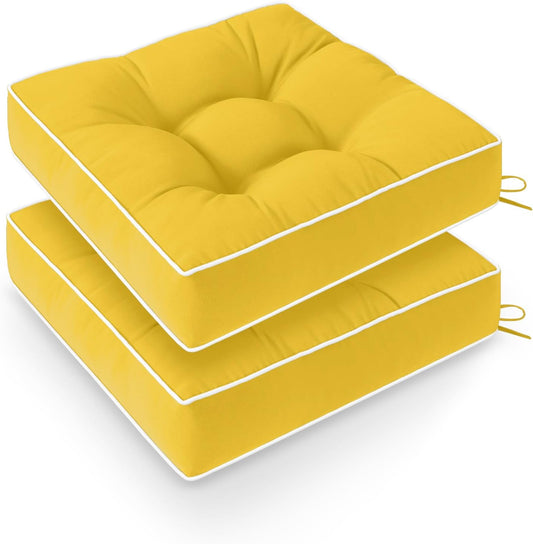 Wellsin Outdoor Chair Cushions Set of 2, Patio Cushions for Outdoor Furniture, Tufted Water-Resistant Outdoor Chair Pads, 19 x 19 Inch, Yellow
