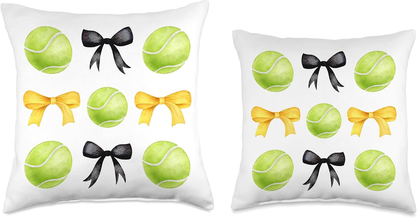 Girls Tennis Player Tennis Team Black & Yellow Gold Bow Throw Pillow