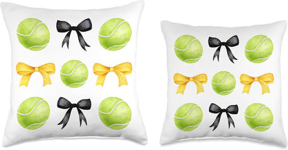 Girls Tennis Player Tennis Team Black & Yellow Gold Bow Throw Pillow