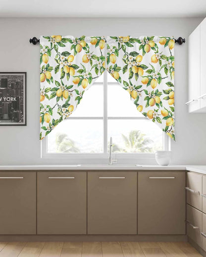 Yellow Lemon Swag Curtain Green Valance For Kitchen Window,Spring Summer Flower Wide Rod Pocket Curtain Drapes for Bedroom Bathroom Cafe Living Room Leaf Plant Light Filtering Drapery Panel,56"Wx36"H