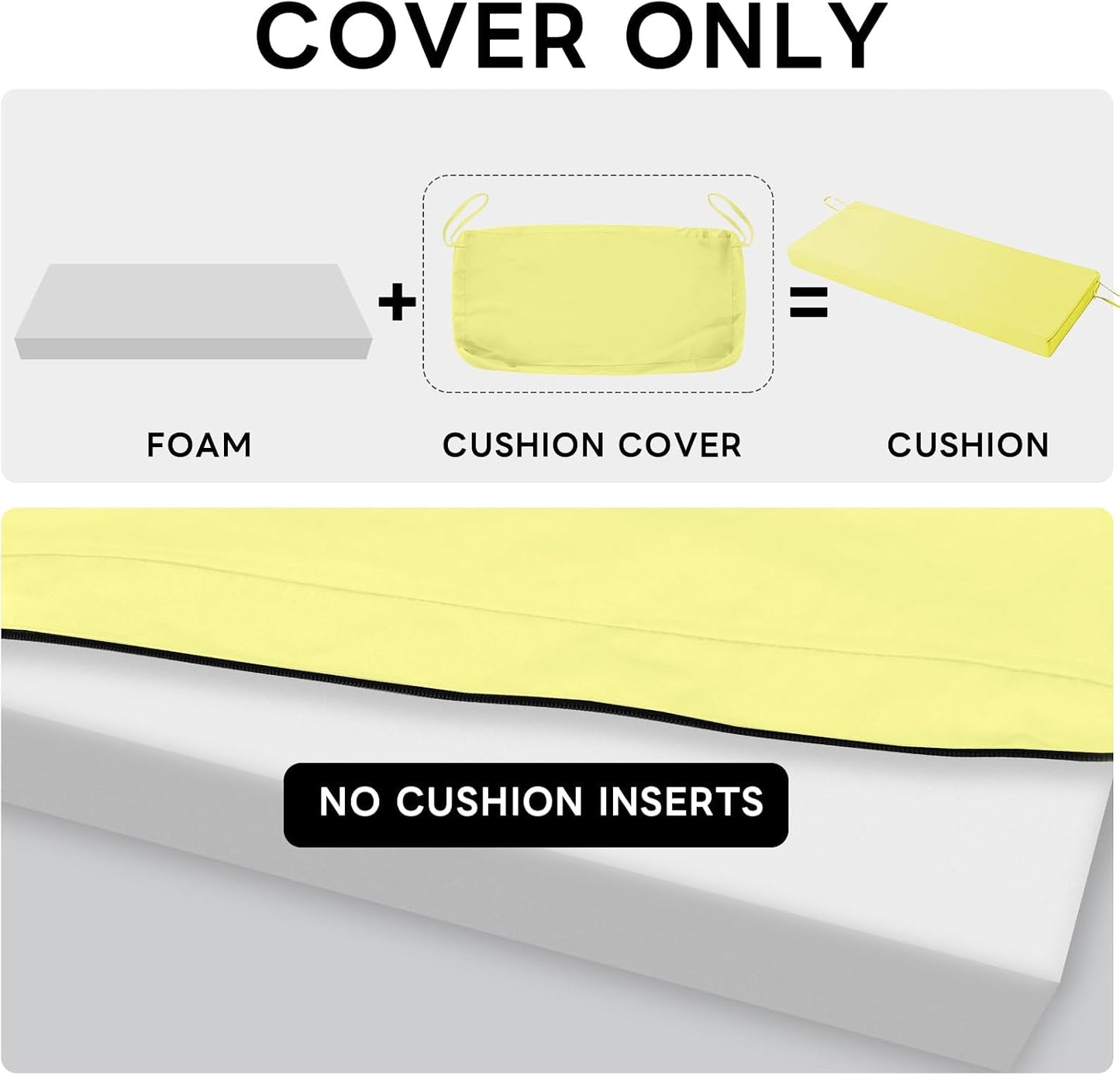 Patio Bench Cushion Covers for Outdoor Furniture 59 x 18 x 3 inch Water Resistant Loveseat Cushion Slipcover Replacement for Swing Porch Garden, Cover Only, Lemon Yellow