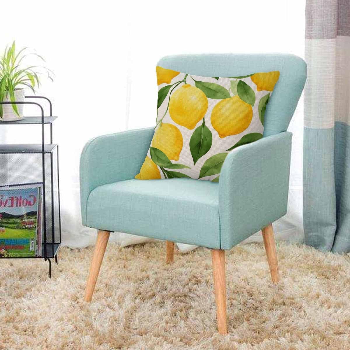 AOYEGO Lemon Throw Pillow Cover Tree Fruit Healthy Branch Fresh Cartoon Leaf Nature Ripe Vitamin Yellow Pillow Case 18x18 Inch Decorative Men Women Room Cushion Cover for Home Couch Bed