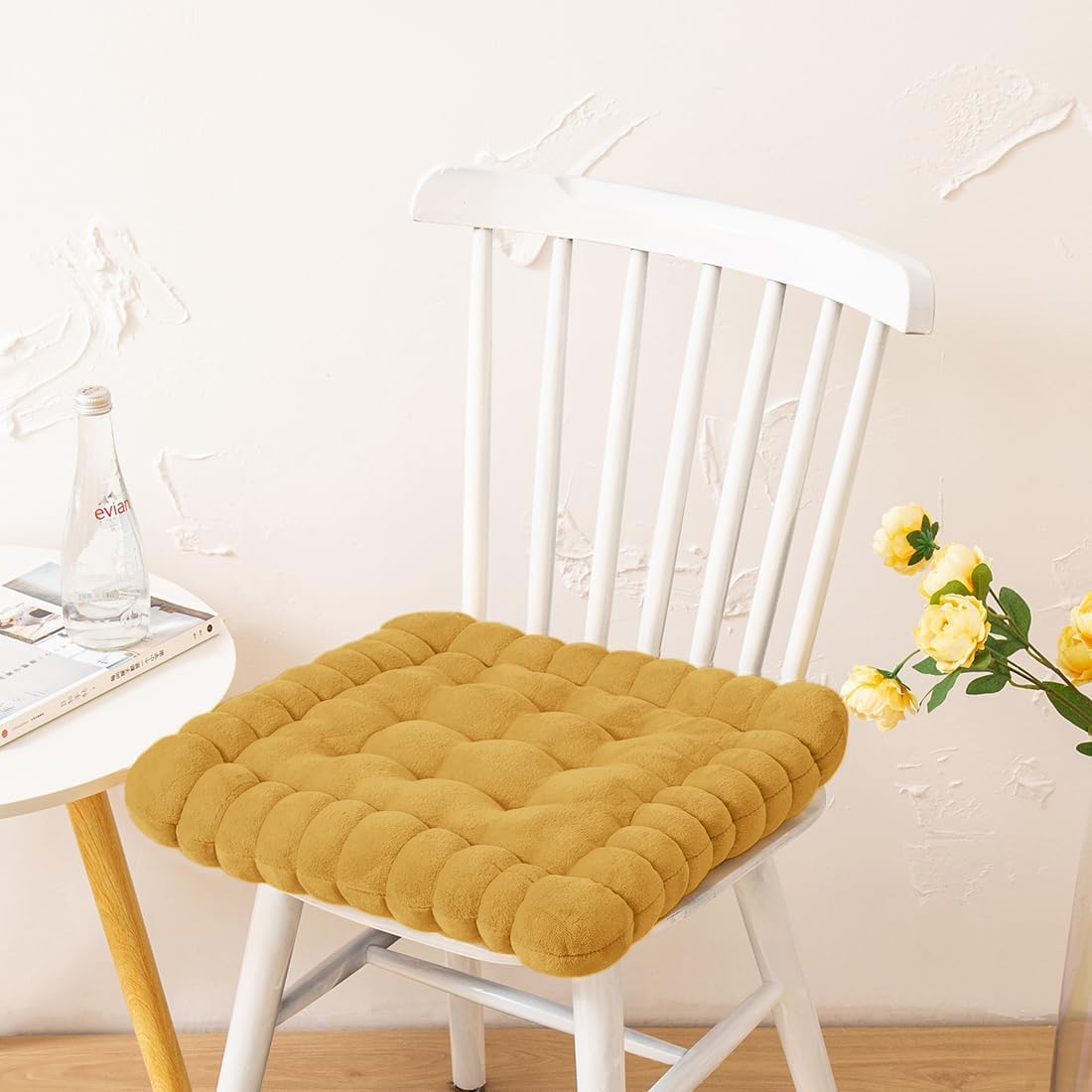 vctops Velvet Chair Pad Seat Cushion Solid Color Square Seat Pad Indoor Floor Cushion Super Soft Warm Chair Cushion Pad for Home Kitchen Dining Room Office (Yellow,16"x16")