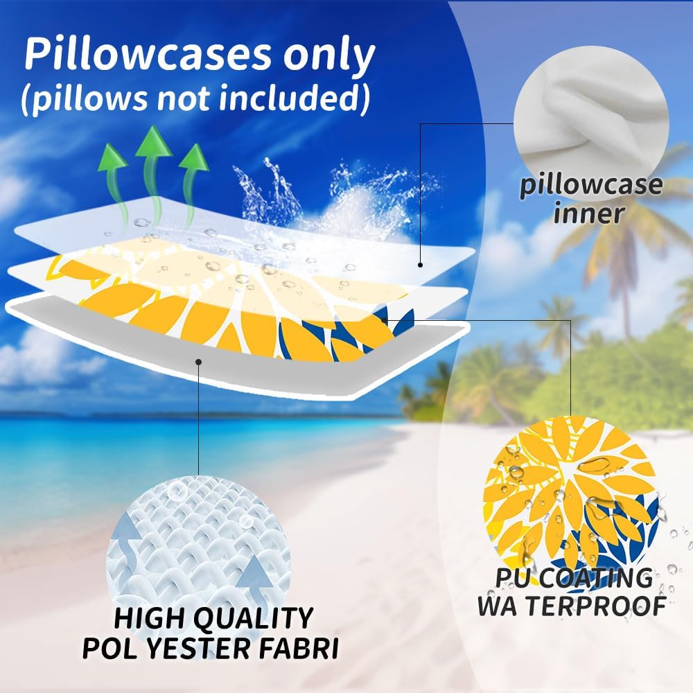 DFXSZ Yellow Blue Flower Pillow Covers 12x20 Inch Set of 2 Outdoor Throw Pillows Outdoor Waterproof Decor for Living Room Sofa Patio Funiture Garden Floral Polyester Pillow Covers 002J12