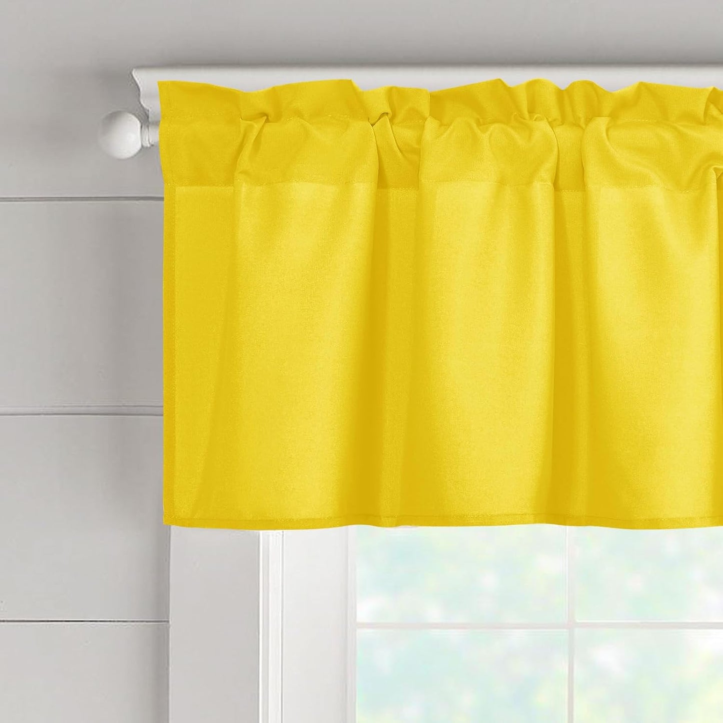 XWZO Kitchen Valances Curtains for Windows Living Room Bedroom Bathroom Toppers Farmhouse Style Rustic Dinning Room Thermal Insulated Rod Pocket, W42 x L18 Inch Length, Yellow, 1 Panel