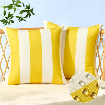 Allorry Outdoor Pillow Covers 16x16 Set of 2 Yellow Striped Decoration Throw Pillow Covers for Spring Summer Outdoor Waterproof Garden Patio Furniture Sofa Bed Home Decor JB007-F16