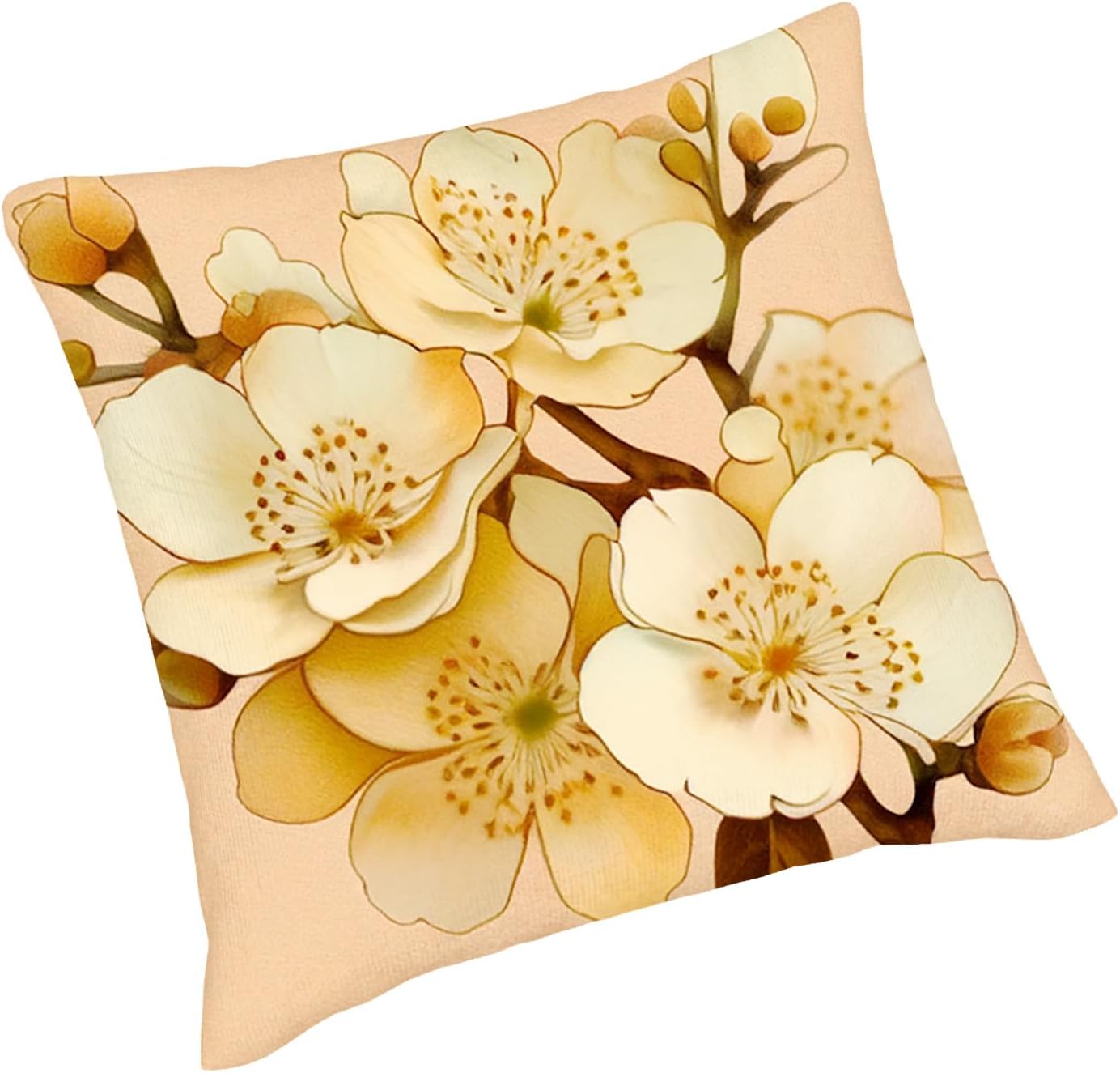 Flowers Light Yellow Petals Pattern，Pillow Covers Decorative Cushion Cover Throw Printed Pillow Case 22 x 22inch,Light Yellow (2pcs)