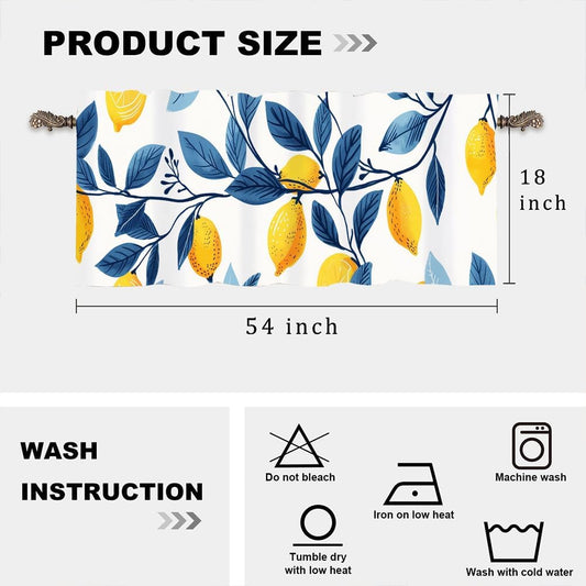 1 Panel Watercolor Lemon Blue Window Valances, Yellow Fruit Nature Window Treatment Decor Curtains Rod Pocket Valances for Kitchen/Living Room, 54" X 18"