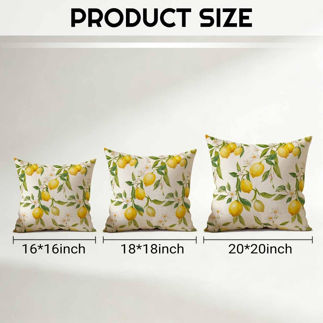 Lemon Cotton Linen Throw Pillow Covers Citrus Fresh Decorative Cushion Cases for Couch, Bed, Sofa & Car 18x18 Inch Yellow