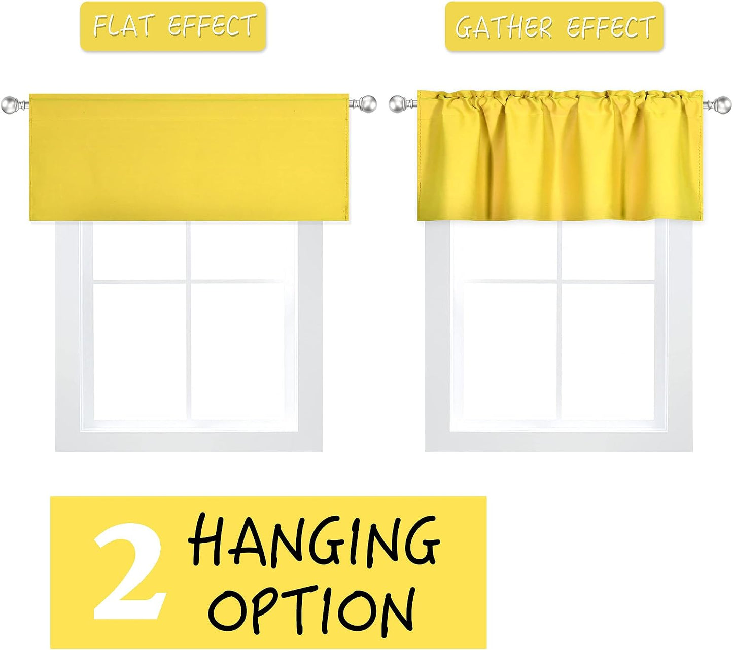 DECOVSUN Bright Yellow Valance for Windows 42x18 Inch Solid Blackout Rod Pocket Kitchen Short Curtain Toppers Valance for Bathroom Living Room, Light Yellow