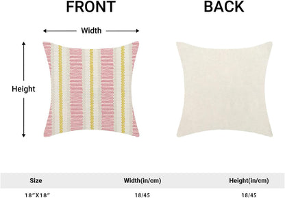Hot Pink Yellow Summer Outdoor Pillow Covers 18 x 18 Inch,Boho Polka Dots Striped Decor Throw Pillows for Couch Bed,Geometric Modern Farmhouse Decorative Pillowcase Linen Cushion Cover Set of 2