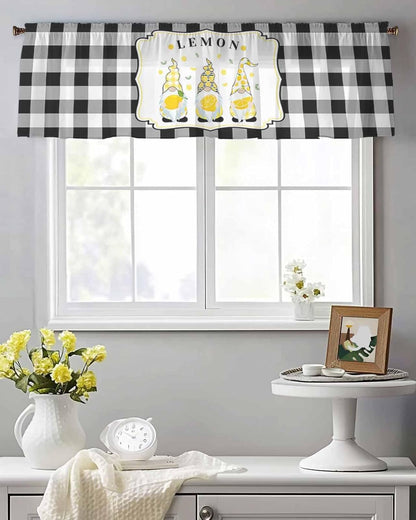 Sheer Valances for Windows Lemon Gnome Summer Fruit Plant Window Valances Rod Pocket Buffalo Check Plaid Window Treatment Sheer Curtains for Kitchen Living Room Bedroom Bathroom 54x18in